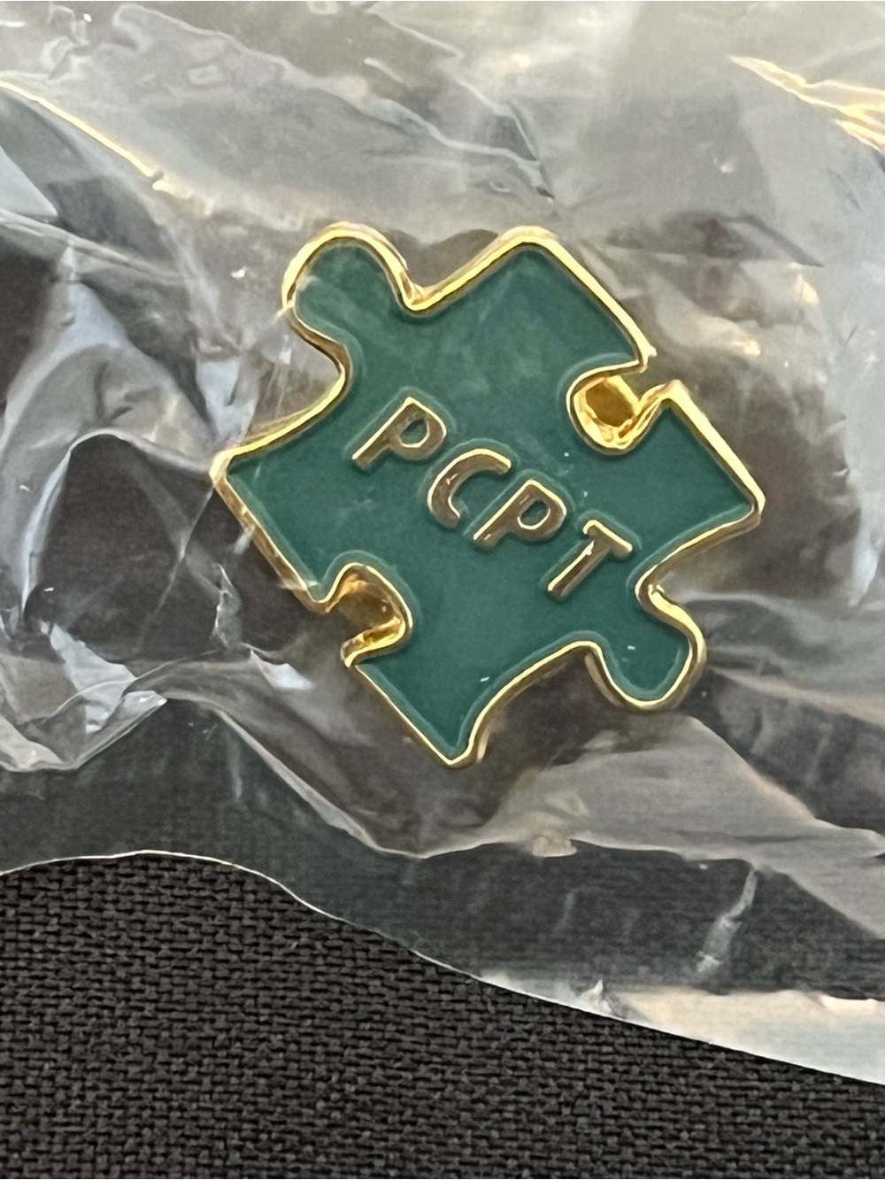 Green Puzzle Piece Enamel Pin with Gold Trim - PCPT